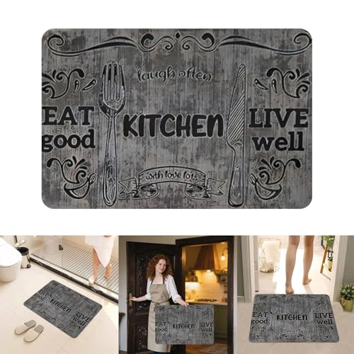 Fycakly Badezimmer Teppiche Küchenteppich, rutschfest, dekorative Flanell-Fußmatte mit Utensilien-Design für Wohnzimmer, Schlafzimmer, Eingangsbereich, Bodenmatte (Grey, 60x40cm) von Fycakly