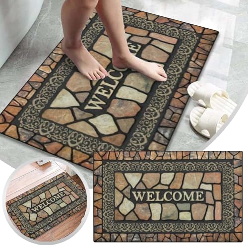 Fycakly Duschvorleger rutschfest Willkommens-Fußmatte mit Steinmuster, Flanell-Teppich für Wohnzimmer und Schlafzimmer, rutschfest, dekorativer Teppich, Bodenmatte (Brown, 40x60cm) von Fycakly
