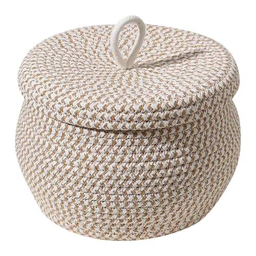 Fycakly Klein mit Deckel, rundes gewebtes Seil, klein mit Deckel, große Kapazität, Boho-Aufbewahrung, Mehrzweck-Gewebe zur Aufbewahrung von Spielzeug ​​Plastik Boxen mit Deckel​​ (White, 25X25X18cm) von Fycakly