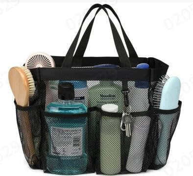 Fycakly Mesh-Duschkorb, tragbar, für Studentenwohnheime, große Badezimmer-Einkaufstasche, langlebig, mit 8 Taschen, neu ​​Bettenwäsche Aufbewahrung​​ (Black, One Size) von Fycakly