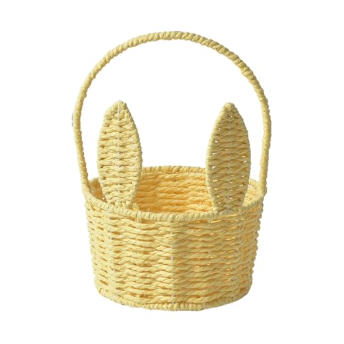 Fycakly Ostern mit Griff, Osterhasen-Rebenweben, Picknick mit Hasenohren, Strohkorb, Osterei-Süßigkeiten, geeignet für Eierparty-Zubehör, Ostern ​​Textil Aufbewahrungslösung​ (B, One Size) von Fycakly