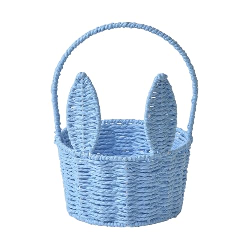 Fycakly Ostern mit Griff, Osterhasen-Rebenweben, Picknick mit Hasenohren, Strohkorb, Osterei-Süßigkeiten, geeignet für Eierparty-Zubehör, Ostern ​​Textil Aufbewahrungslösung​ (E, One Size) von Fycakly