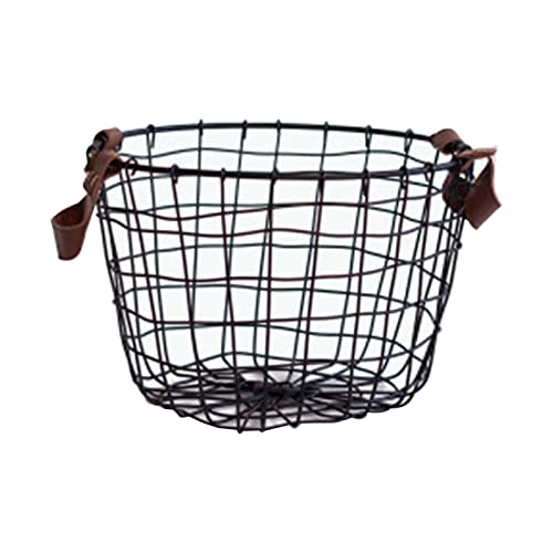 Fycakly Runder Drahtkorb mit Griffen Schwarzer Schmutzwäschekorb Schmutzwäsche-Aufbewahrungskorb Art Retro Dirty Sundries Wäschekorb Badezimmer ​​Aufbewahrungsboxen für Kleidung​​ (Black, One Size) von Fycakly