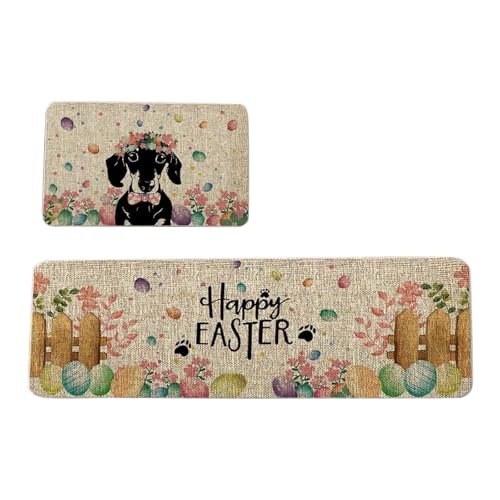 Fycakly Teppich Badezimmer 2-teiliges Teppichset mit Ostermotiv, leicht zu reinigen, perfekt als Dekoration für das Zuhause. (Black, 120CM) von Fycakly
