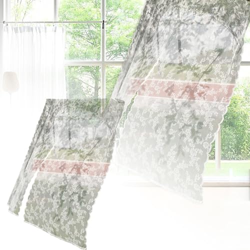 Fycakly Vorhang Abdunkelnd 75 cm breit x 100 cm lang, französische Spitzenvorhänge, Halbspitzenvorhänge Stangenvorhänge Gardine Blickdicht von Fycakly