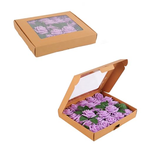 Getrocknete Blumen Rosenstrauß naturgetreu für jeden Anlass, dekoratives Arrangement, realistische Kunstblumen (Purple, 29X24X4.5CM) von Fycakly