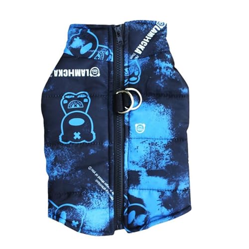 Hundekleid Hundekleidung, Mantel mit D-Ring, Leine und Reißverschluss, gepolstertes Outfit, warmes Kleidungsstück, Welpenweste, Geschirr, Chihuahua-Jacke, Teddy-Mops-Kostüm für (Blue, 45x42x3cm) von Fycakly