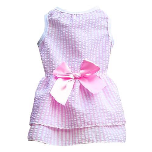 Fycakly Hundekleid Hunderock mit Schleife und Knoten, Hochzeitskleid, Frühling, Sommer, Herbst, kariert, Haustier- und Katzenkleidung, Zubehör, Streifen für Spaziergänge und Freizeitausflüge (M) von Fycakly