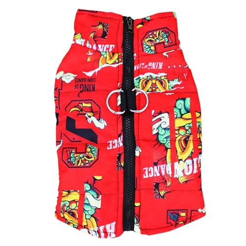 Hundekleider Hundekleidung, Mantel mit D-Ring, Leine und Reißverschluss, gepolstertes Outfit, warmes Kleidungsstück, Welpenweste, Geschirr, Chihuahua-Jacke, Teddy-Mops-Kostüm für (Red, 33x32x3cm) von Fycakly