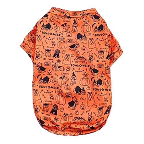 Fycakly Hundekleidung Kleine Hunde Halloween Universal Kürbiskopf Geistermuster Sonnenschutz Atmungsaktive Kleidung für kleine Haustiere (Orange, M) von Fycakly