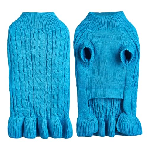 Fycakly Hundekleidung Kleine Hunde Rollkragenpullover, warm, elegant, Seil, Haustierpullover, Stretch-Strick-Pulloverkleid mit Rüschen (BU1, S) von Fycakly