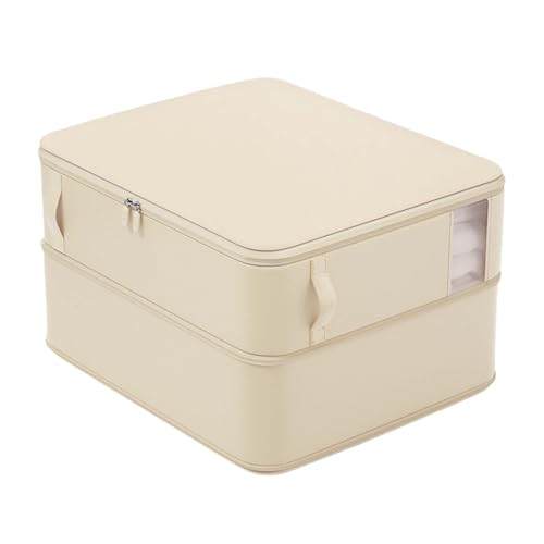 Platzsparender Aufbewahrungs-Organizer mit Kompressionsfunktion. Satin-Stoff-Aufbewahrungstasche für Bettwäsche und Kleidung. Faltbares Design für die Organisation von ​​Stoff (Beige, 51X42X30cm) von Fycakly