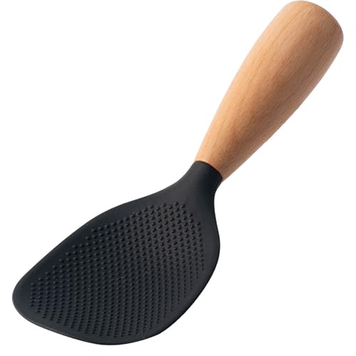 Reislöffel aus lebensmittelechtem Silikon mit Holzgriff, hitzebeständig, antihaftbeschichtet, Reis-Servierlöffel, Haushalts-Reiskocherlöffel feinschmecker Geschirr (Black, 21X7. 5CM) von Fycakly