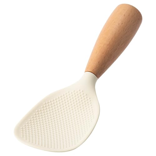 Reislöffel aus lebensmittelechtem Silikon mit Holzgriff, hitzebeständig, antihaftbeschichtet, Reis-Servierlöffel, Haushalts-Reiskocherlöffel feinschmecker Geschirr (White, 21X7. 5CM) von Fycakly