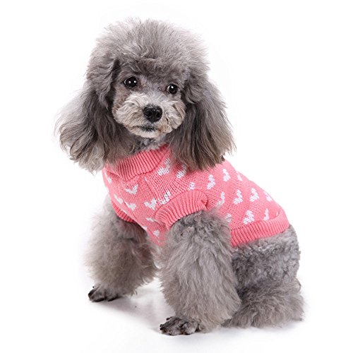 Fycakly Rosa Herz rund Ausschnitt Kleiner Tierhund Cute Kleidung Welpe Pulli Hundepullover sanft (XS) von Fycakly