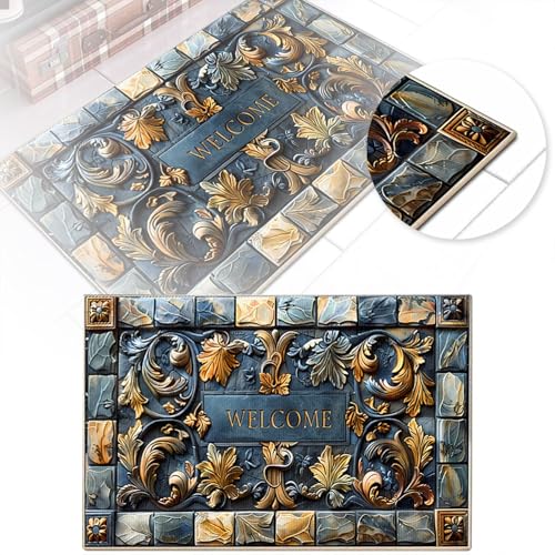 Teppich Bad Fußmatten-Set mit 3D-Blumendruck, moderner Badvorleger und Eingangsteppich mit hoher Saugfähigkeit, maschinenwaschbar, Bodenmatte für Badezimmer, Haustür, Innenbereich, trendige (C, 60cm) von Fycakly