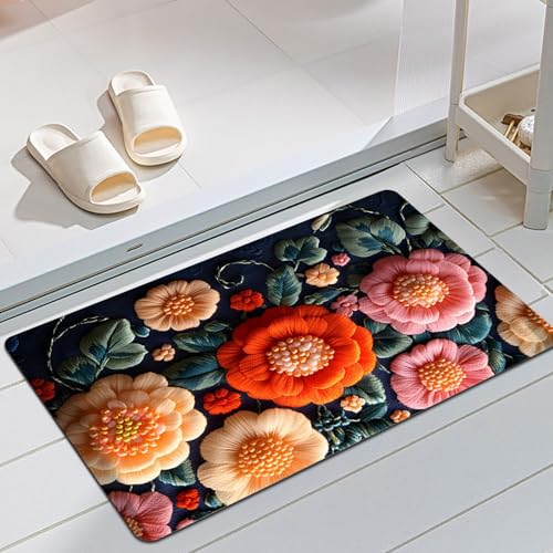Teppich Flauschig Fußmatte aus Samt mit Blumenmuster, luxuriöser Teppich aus Kunstwolle für Eingangsbereich und Badezimmer (schmutzabweisend und strapazierfähig) (A, 40x60cm) von Fycakly