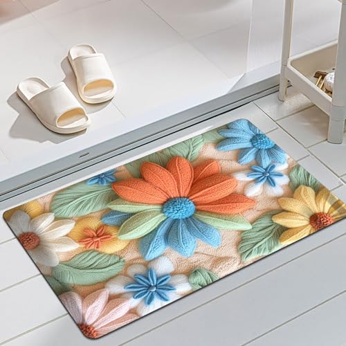 Teppich Flauschig Fußmatte aus Samt mit Blumenmuster, luxuriöser Teppich aus Kunstwolle für Eingangsbereich und Badezimmer (schmutzabweisend und strapazierfähig) (C, 40x60cm) von Fycakly