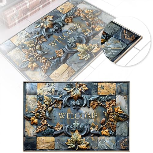 Teppich Oval Fußmatten-Set mit 3D-Blumendruck, moderner Badvorleger und Eingangsteppich mit hoher Saugfähigkeit, maschinenwaschbar, Bodenmatte für Badezimmer, Haustür, Innenbereich, trendige (C, 60cm) von Fycakly