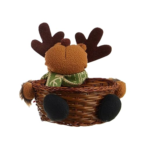 Weihnachts-Aufbewahrungskorb, rund, mit Rankengeflecht, Geschenkkorb Holz, Dekoration, Holzchip-Korb, Plüsch-Weihnachtsmann-Weihnachtscharakter-Korb, leere ​​Bettenwäsche Aufbewahrung​​ (C, One Size) von Fycakly