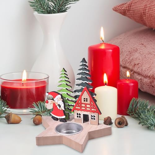 Windlichter Tischdeko Weihnachten Holz Leuchter Desktop Ornamente Urlaub Dekorationen Weihnachten Urlaub Lieferungen (A, 12x12 cm) von Fycakly