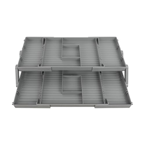 Zweischichtiger Faltbarer Schubladen-Organizer, erweiterbarer Tisch-Organizer, effizientes Lagerregal für Kosmetikschmuck ​​Bettenwäsche Aufbewahrung​​ (Grey, 展开43x26x8cm) von Fycakly