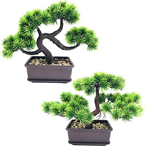 Fycooler Bonsai Pflanze, Japanische Bonsai Naturgetreue Kunstpflanze Künstlicher Bonsai-Zeder Kiefer Podocarpus Plastik Pflanze Kunstpflanze für Büro/Fensterbank/Hof Tischdeko Balkon Büro Deko - 2Pcs von Fycooler