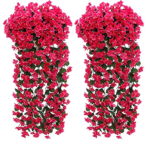 Fycooler Künstlich Hängende Blumen, Blauregen Efeublumen Künstlicher Hängender Glyzinien,Kunstblumen Veilchen Hgende Blumen für Outdoor Heimdekoration Garten/Hof Schnur Blumendekoration-(Rot X 2) von Fycooler