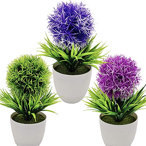 Fycooler Kunstpflanze Künstliche Blumen Gras Bonsai mit Topf Grün Blau Lila 3er-Set klein, Zuhause Wohnung Büro Dekor Hochzeit Geburtstag Weihnachten Geschenk Raum Küche Bürotisch Badezimmer Deko von Fycooler