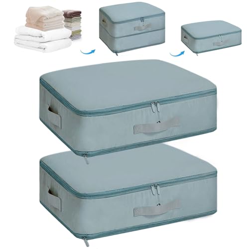 Fycyko 2 Stück Ultra Platz Sparender Selbstkomprimierender Organizer, Unterbett Aufbewahrungsbox, Aufbewahrungstasche für Steppdecken und Kleidungsstücke-Grau L von Fycyko