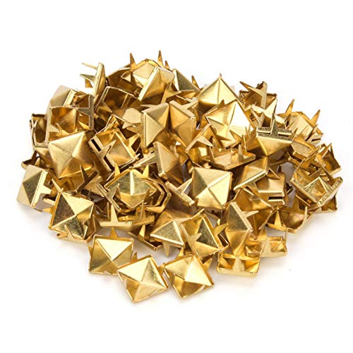 100 Stück 9mm Quadratische Nieten, Pyramidenförmiger Punknietbolzen, 4 Klauen Quadratische Nieten Kupfernieten für DIY-Dekoration(Gold) von Fydun