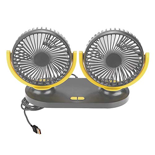 Auto Ventilator, Fydun USB Dual Head Auto lüfter Tragbare Klimaanlage Autokühler Belüftung 12V Tischventilator 350 Grad Drehung Leise Ventilator für Fahrzeug LKW Rücksitz(Schwarz Gelb) von Fydun