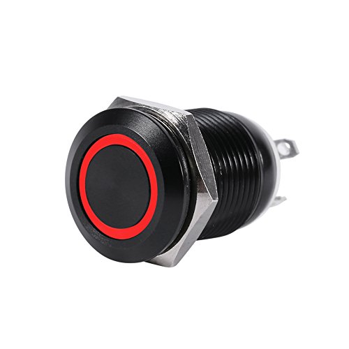 Druckschalter, Fydun Wasserdicht Druckknopf Schalter Auto 12mm LED Licht Power TasteSchalter Momentary Push Button Switch Toggle Black Case 2A(Rot) von Fydun