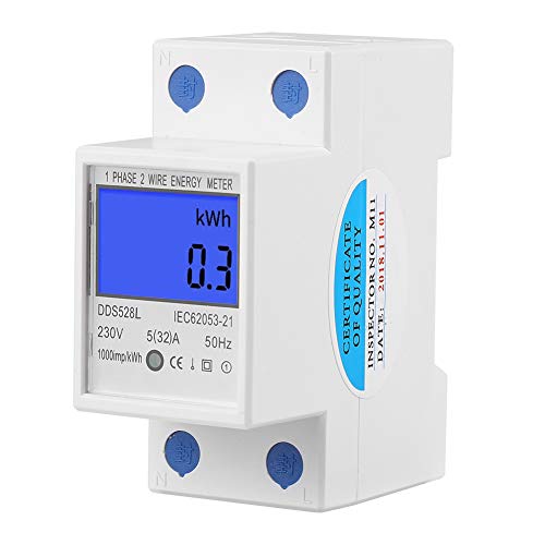 Einphasen Energiezähler, Fydun 5-32A 230V 50Hz Digital LCD Hintergrundbeleuchtung Din-Schiene Energiezähler DIN Schienen Stromzähler Elektronischer KWh Zähler von Fydun