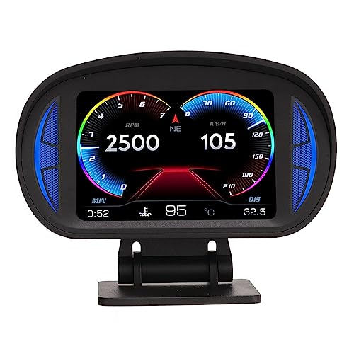 Fydun Auto HUD Display OBD2 Modus mit Neigungsmesser Kompass Geschwindigkeit Drehzahl Warnfunktion Universell Wasserdicht und Feuchtigkeitsbeständig für Autos von Fydun