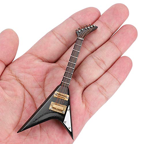 Fydun Gitarren Weihnachtsschmuck 10 cm großes Mini V förmiges Holzgitarrenmodell mit Etui für besondere Dekoration und Weihnachtsbaumschmuck (schwarz) von Fydun