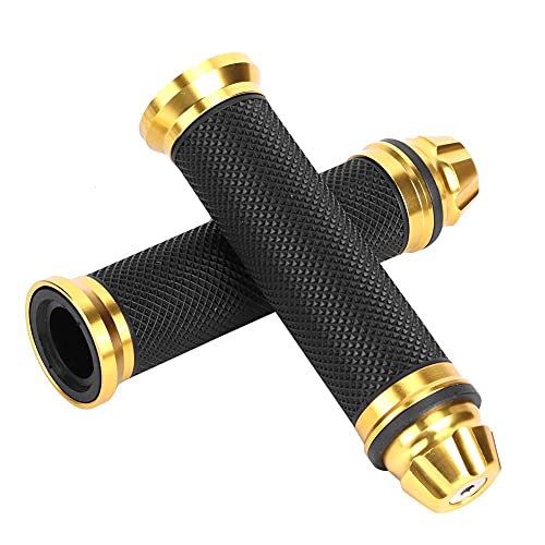 Fydun Motorrad Lenkergriffe Griff 22mm 1 Paar Motorrad CNC Aluminium Anti Rutsch Gummigriffe für 7/8 "Lenker Fahrrad (Gold) von Fydun