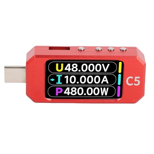 Fydun Typ-C-Tester, Farb-IPS-LCD-Bildschirm, Spannung, Strom, Leistung, Multifunktionstester, Rot, für Profis und Enthusiasten von Fydun