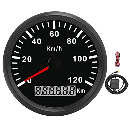 Hlyjoon GPS-Tachometer, 3-3 / 8in 0-120 Km/H GPS-Tachometer Universal für PKW-LKW-Boot 12V 24V mit Antenne von Fydun