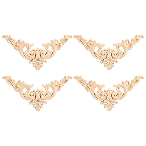 Möbel Applique, Fydun 4PCS Gummi Holz geschnitzt Ecke Onlay Applique Möbel Flower Shape Unlackiert Dekoration DIY Handgemacht Holzverzierungen(12 * 12) von Fydun