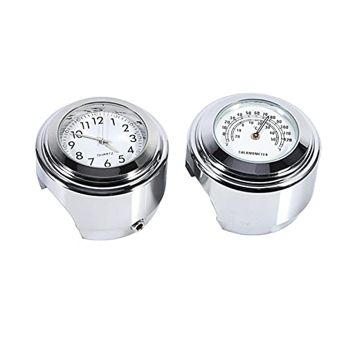 Fydun Lenkerhalterung Uhr 7/8 "1" Lenker Uhr Tisch Thermometer Temp Aluminiumlegierung Wasserdichtes Lenkstange Vorwahlknopf Taktgeber und Thermometer (Weiß) von Fydun