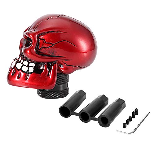 Fydun Schaltknauf, Skeleton Skull Head Auto Geändert Schaltknauf Stick Hebel Shifter Universal Schaltknauf Abdeckung Handbrake Grip Interior Decor(Rot) von Fydun