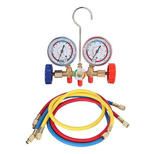 Vakuumpumpe Manifold Gauge Set, Fydun Kältemittel Klimaanlagen Werkzeuge AC Diagnose Manifold Anzeigen Set mit Schlauch und Haken Kit von Fydun