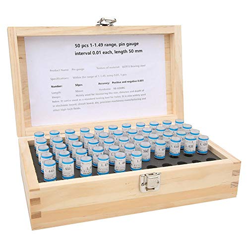 50Pcs Pin-Gauge, mehrere Größen Lager Stahl Stecker Stift Gauge Set, 0.001mm Genauigkeit glatte Oberfläche Apertur Messwerkzeug, für elektronische Boards Formen (1-1,49mm) von Fyearfly