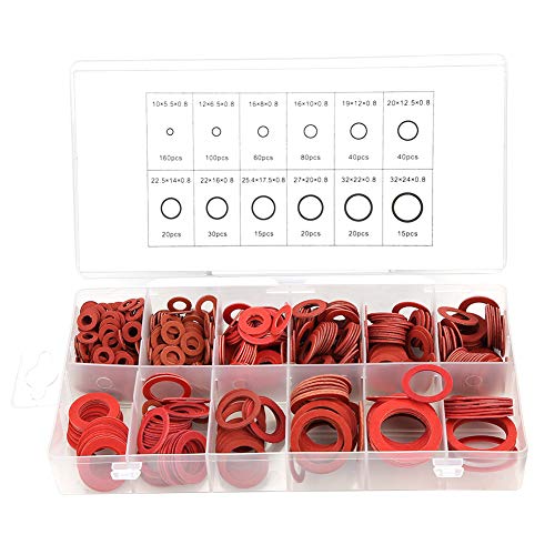 600pcs Isolierscheiben, Faserflachscheibe sortiert Kit Roter Stahl Papier Isolierung Unterlegscheibe sortiert Set, 12 Größen, mit einer Aufbewahrungsbox von Fyearfly
