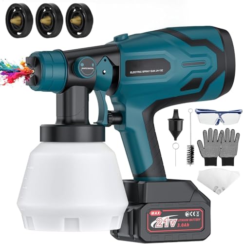 Akku-Farbspritzgerät-Set 1000 Ml, 500W 21V (MakitaaOEM) Batteriebetriebene HVLP-Elektrospritzpistole Mit 2 Akkus + 3 Düsen, DIY-Malwerkzeuge, Für Wände, Decken, Gartenzäune von Fyearfly