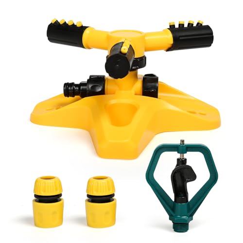 Automatischer rotierender Sprinkler, Gartensprinkler, 360 Grad, 3 Arme, Rasensprenger, verstellbarer Wassersprüher, für Gras, Hof, landwirtschaftliches automatisches Bewässerungssystem von Fyearfly