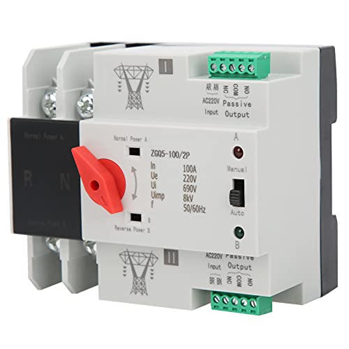 Dual Power Automatischer Transferschalter, 2P Automatischer Transferschalter, ZGQ5-100/2P 220V Hutschiene Notstrom Umschalter Netz Lastumschalter unterbrechungsfreier 2 Wege Controller für Heimfabrik von Fyearfly