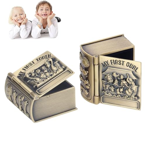 Fyearfly Baby Tooth Box, 2er Pack Vintage Metall Tooth Fairy Box Teeth Collection Box, Droped Tooth Andenken Aufbewahrungsbox Geschenk für Jungen oder Mädchen von Fyearfly