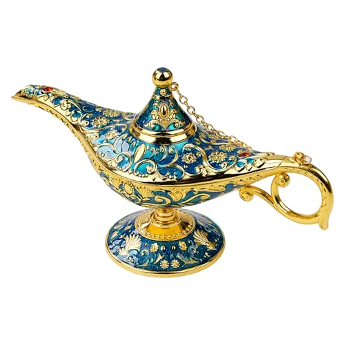 Fyearfly Genie Licht Lampe, Mini Aladdin Wunderlampe Aladdin-Lampe Metall Geschnitzte Dekoration Genie Öllampe für Dekoration (Phnom Penh Blue) von Fyearfly